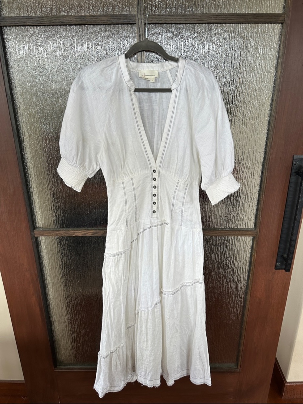 Anthropologie V-Neck Corset Midi Shirt Dress white W/black trim size Medium NWT - Picture 2 of 9